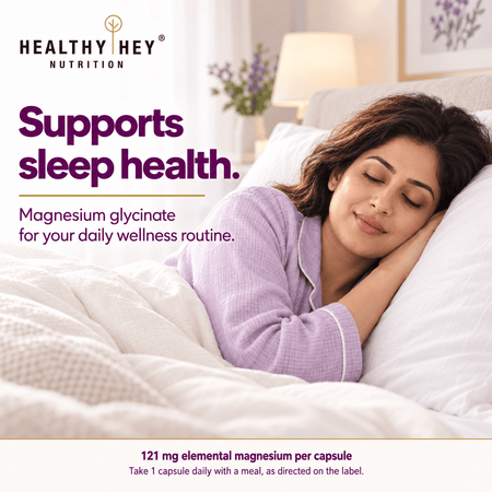 HealthyHey Nutrition Minerals Magnesium Glycinate 22% for Sleep Health | 550 mg with 121 mg Elemental Magnesium | Veg Capsules
