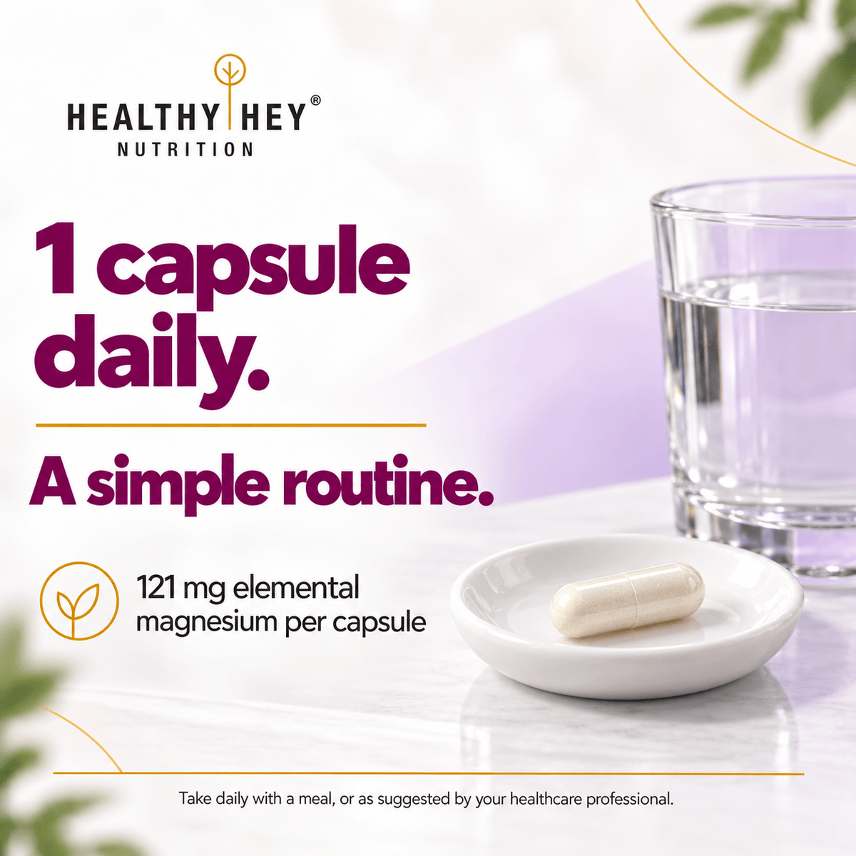 HealthyHey Nutrition Minerals Magnesium Glycinate 22% for Sleep Health | 550 mg with 121 mg Elemental Magnesium | Veg Capsules