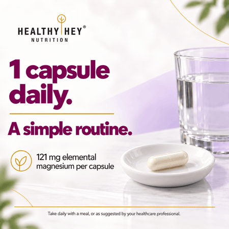 HealthyHey Nutrition Minerals Magnesium Glycinate 22% for Sleep Health | 550 mg with 121 mg Elemental Magnesium | Veg Capsules