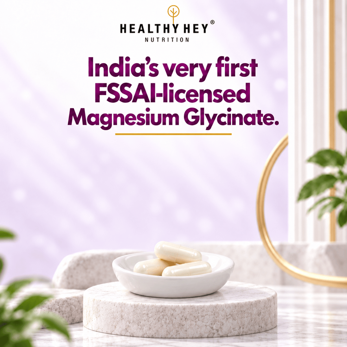 HealthyHey Nutrition Minerals Magnesium Glycinate 22% for Sleep Health | 550 mg with 121 mg Elemental Magnesium | Veg Capsules