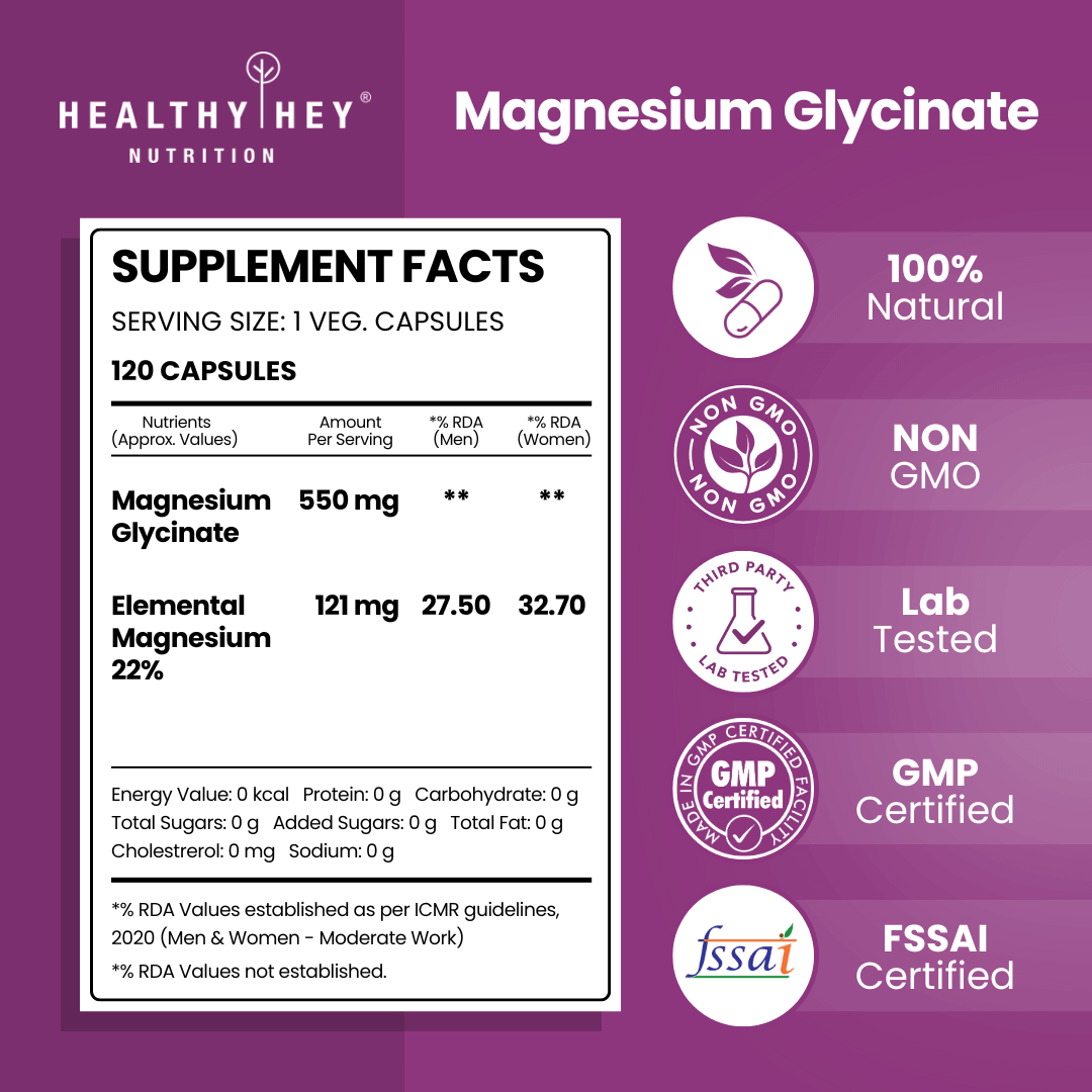 Magnesium Glycinate Supplement - High Absorption by HealthyHey Magnesium Glycinate Supplement - High Absorption by HealthyHey