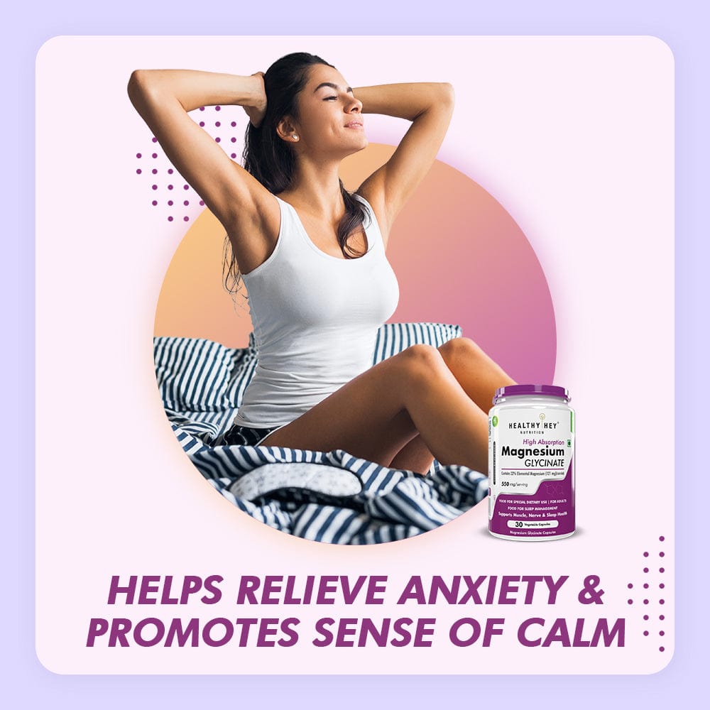 HealthyHey Nutrition Minerals Magnesium Glycinate High Absorption Chelated for Sleep, Cramps, & Nerves Health -550mg
