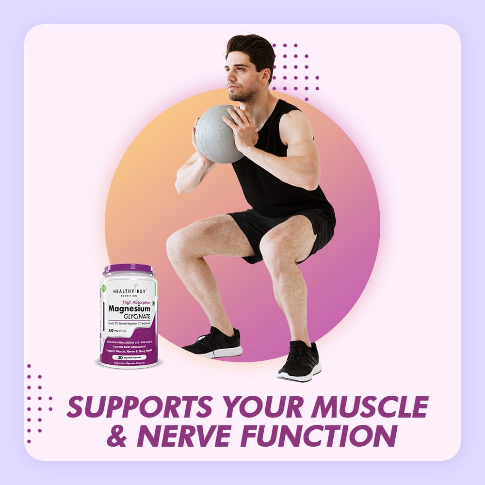 HealthyHey Nutrition Minerals Magnesium Glycinate High Absorption Chelated for Sleep, Cramps, & Nerves Health -550mg