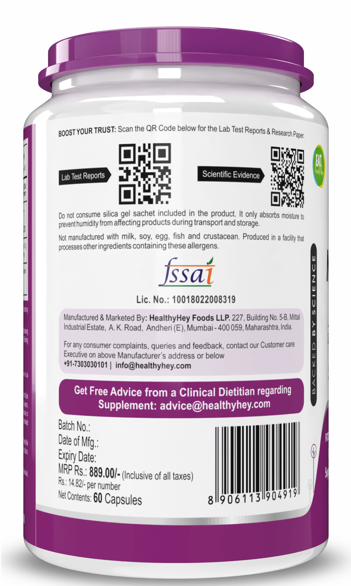 HealthyHey Nutrition Minerals Magnesium Glycinate High Absorption Chelated for Sleep, Cramps, & Nerves Health -550mg