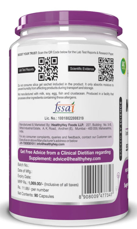 HealthyHey Nutrition Minerals Magnesium Glycinate High Absorption Chelated for Sleep, Cramps, & Nerves Health -550mg