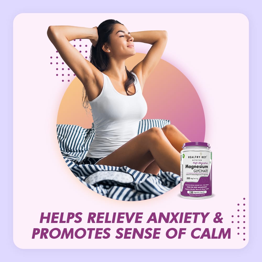 HealthyHey Nutrition Minerals Magnesium Glycinate High Absorption Chelated for Sleep, Cramps, & Nerves Health -550mg
