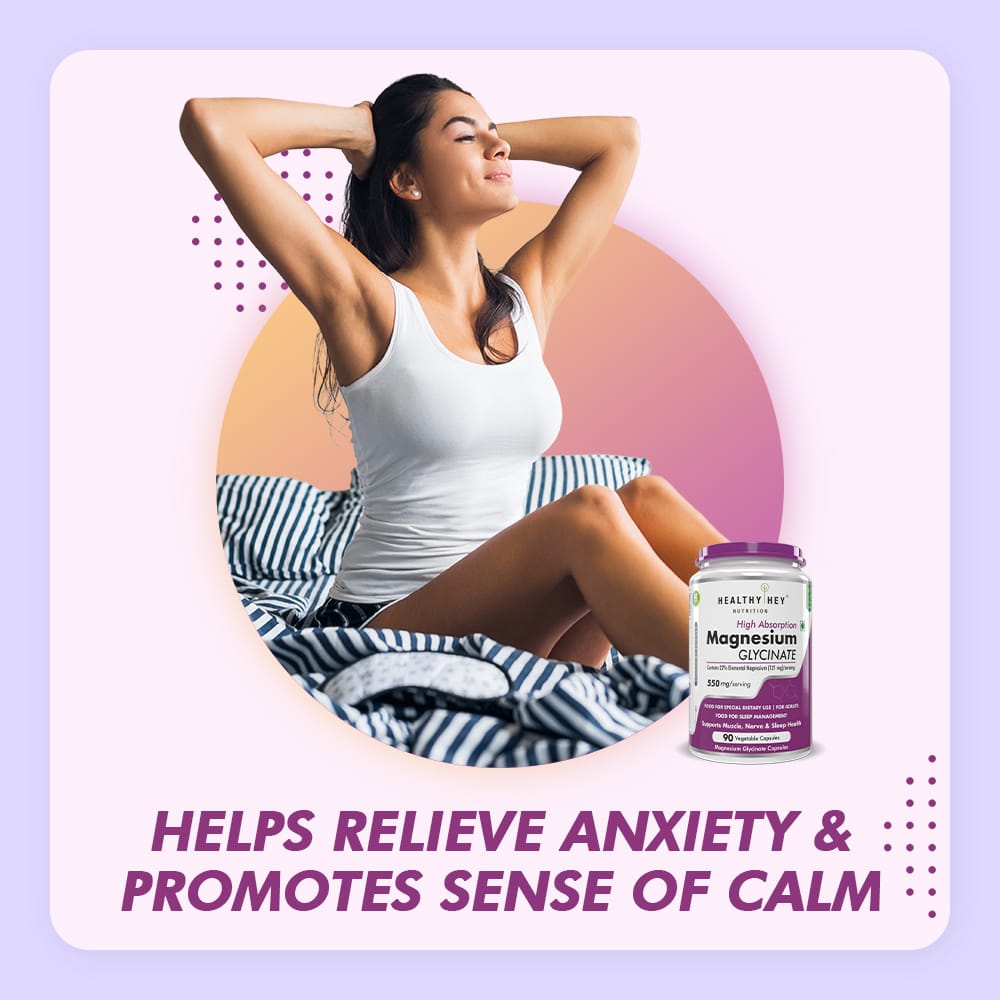HealthyHey Nutrition Minerals Magnesium Glycinate High Absorption Chelated for Sleep, Cramps, & Nerves Health -550mg