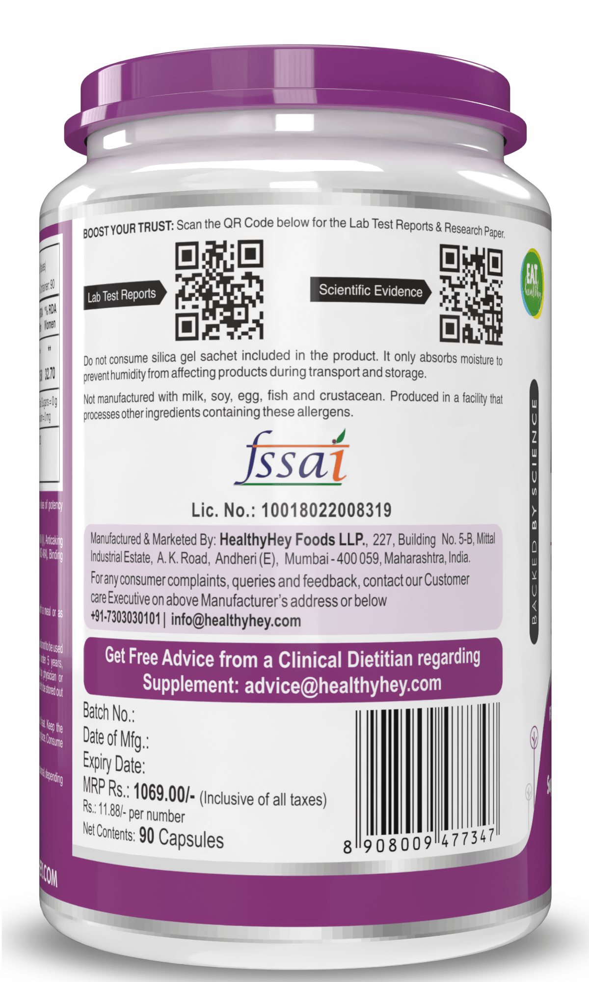 HealthyHey Nutrition Minerals Magnesium Glycinate High Absorption Chelated for Sleep, Cramps, & Nerves Health -550mg
