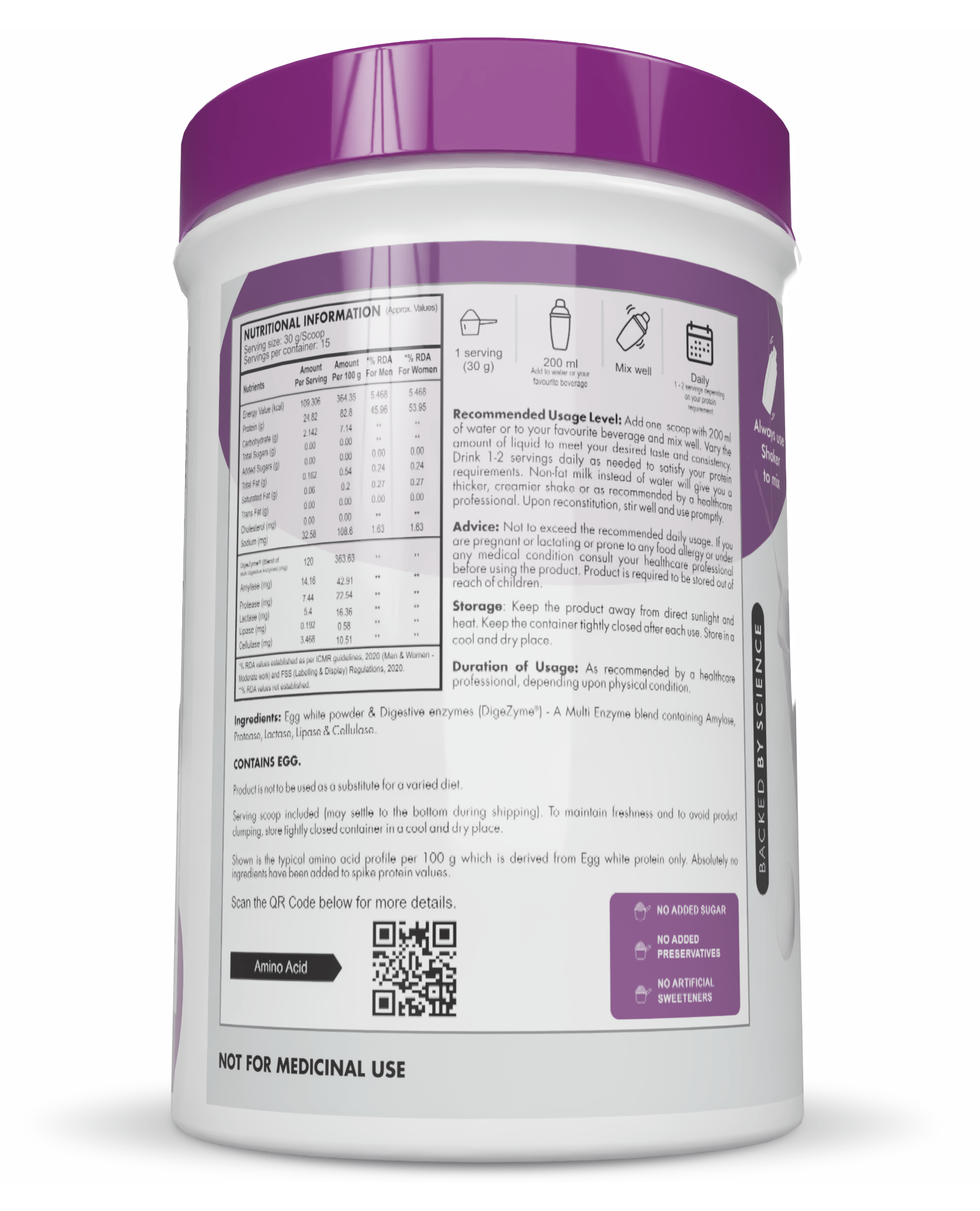 HealthyHey Nutrition Powder 100% Egg White Protein - Instant Mix - 80% Protein - Non GMO & Lactose Free