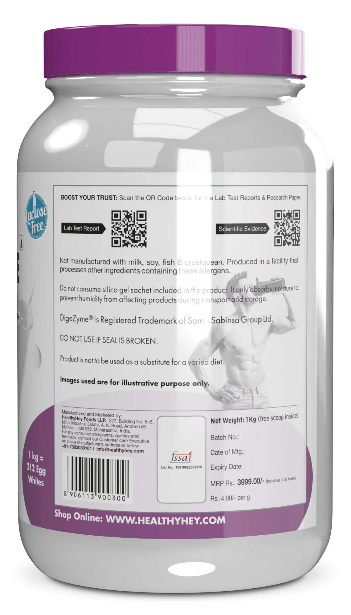 HealthyHey Nutrition Powder 100% Egg White Protein - Instant Mix - 80% Protein - Non GMO & Lactose Free