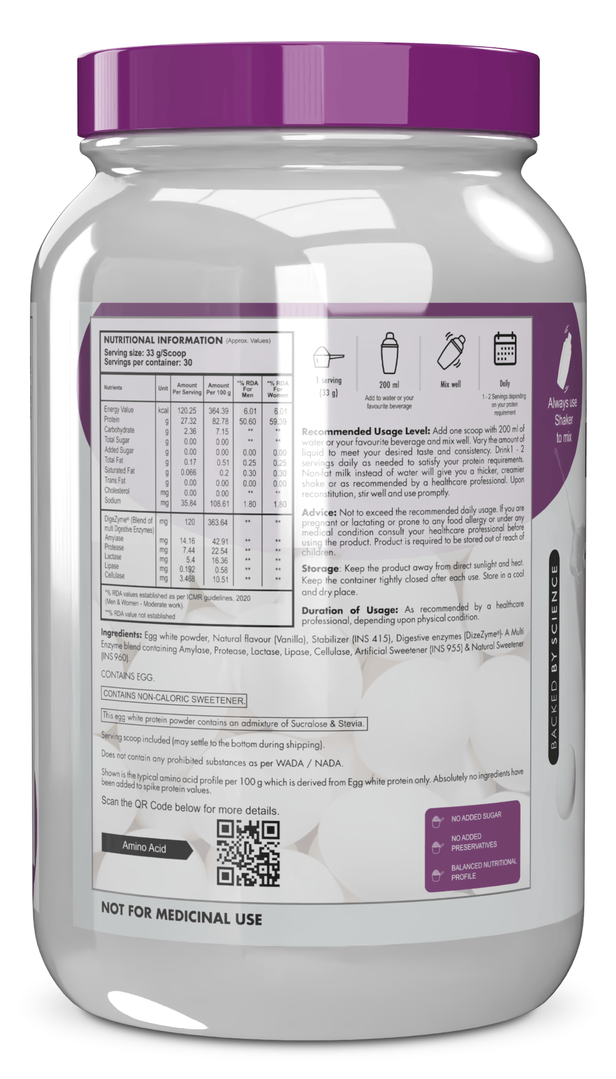 HealthyHey Nutrition Powder 100% Egg White Protein - Instant Mix - 80% Protein - Non GMO & Lactose Free