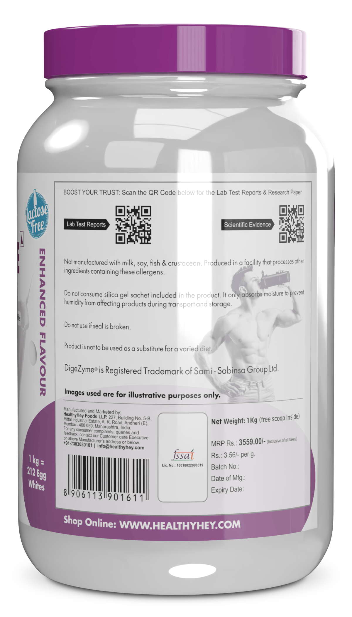 HealthyHey Nutrition Powder 100% Egg White Protein - Instant Mix - 80% Protein - Non GMO & Lactose Free