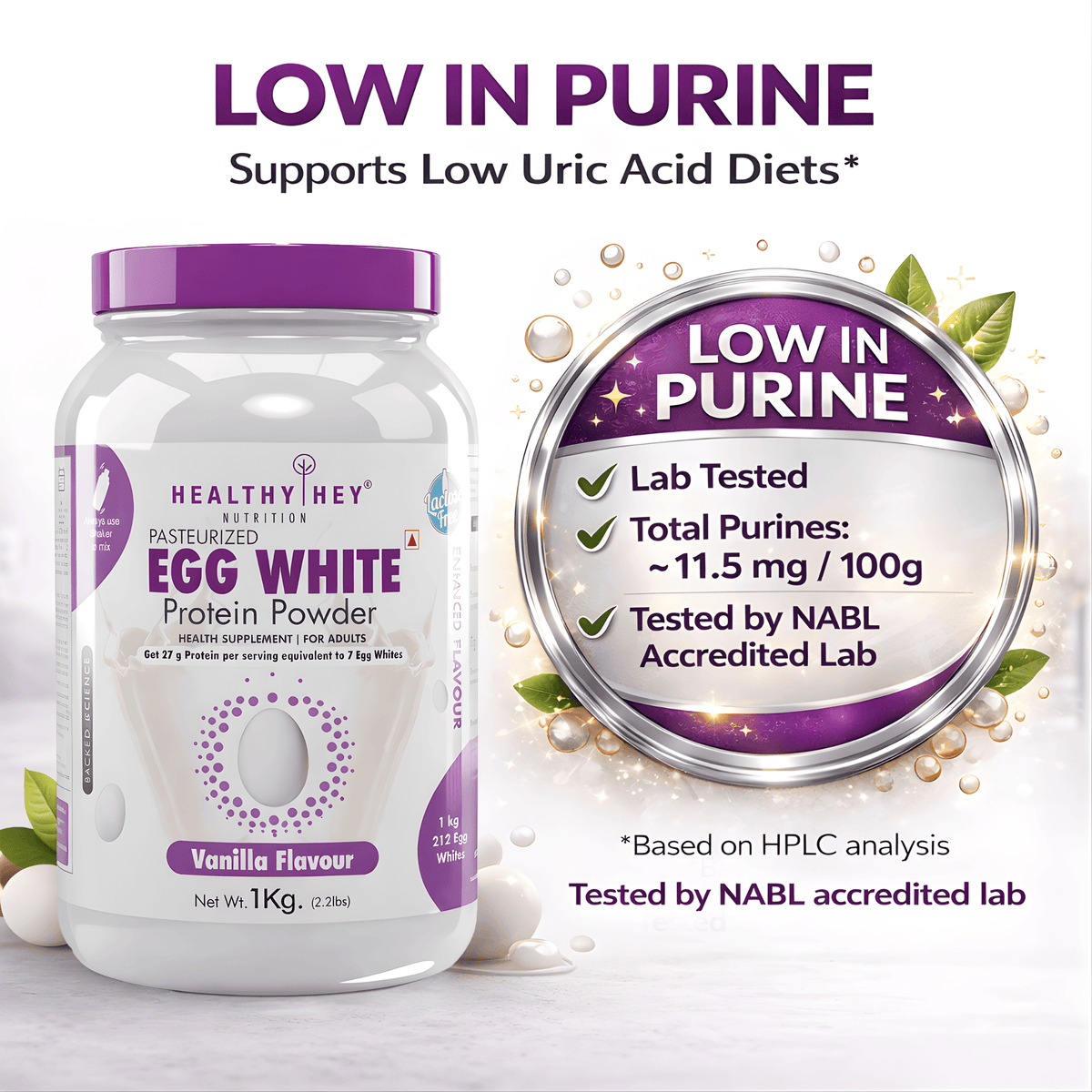 HealthyHey Nutrition Powder 100% Egg White Protein - Instant Mix - 80% Protein - Non GMO & Lactose Free