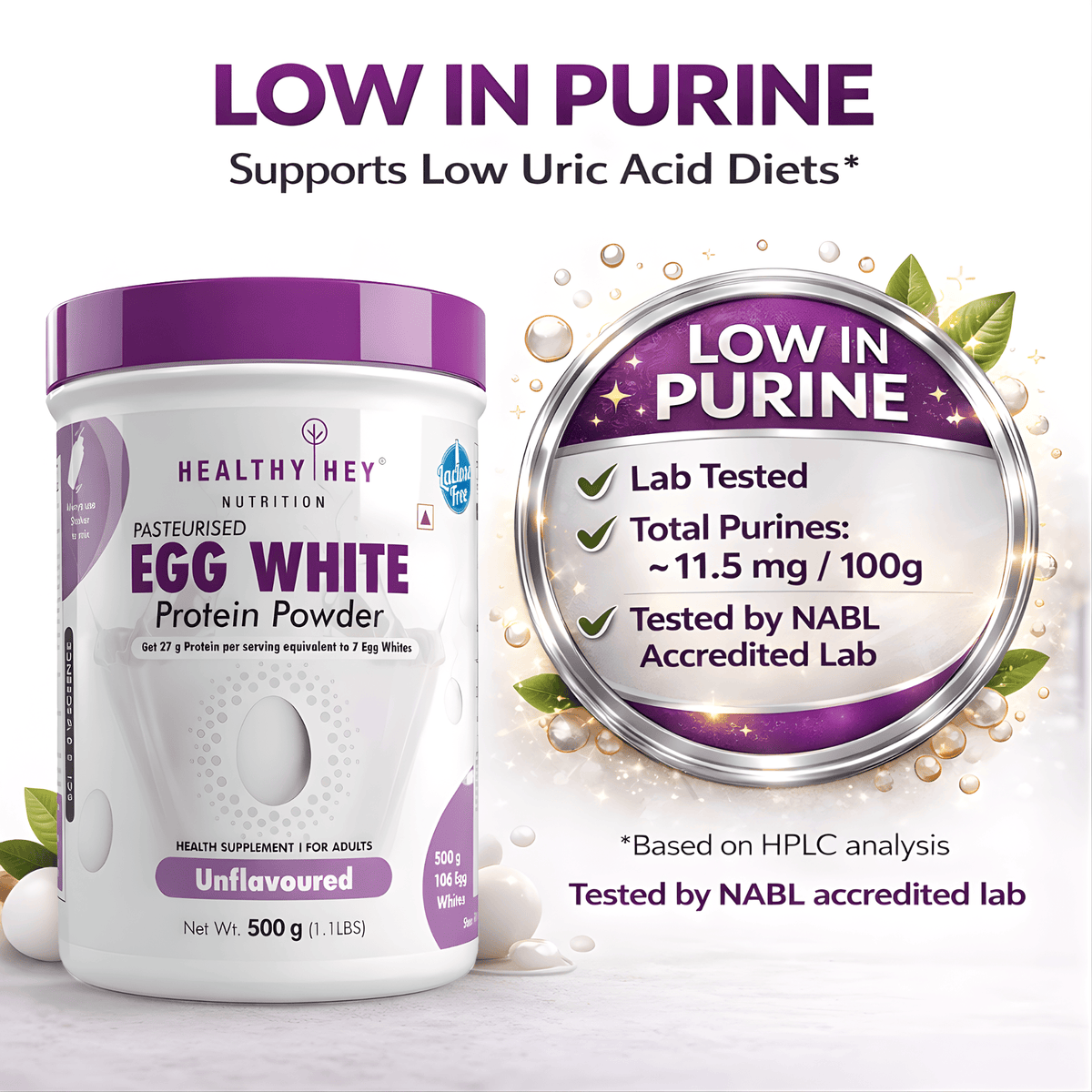 HealthyHey Nutrition Powder 100% Egg White Protein - Instant Mix - 80% Protein - Non GMO & Lactose Free