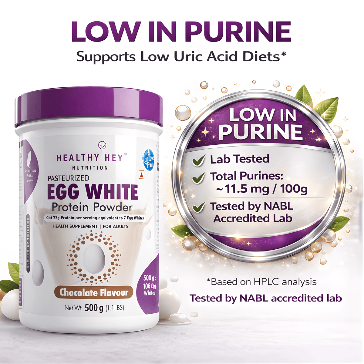 HealthyHey Nutrition Powder 100% Egg White Protein - Instant Mix - 80% Protein - Non GMO & Lactose Free