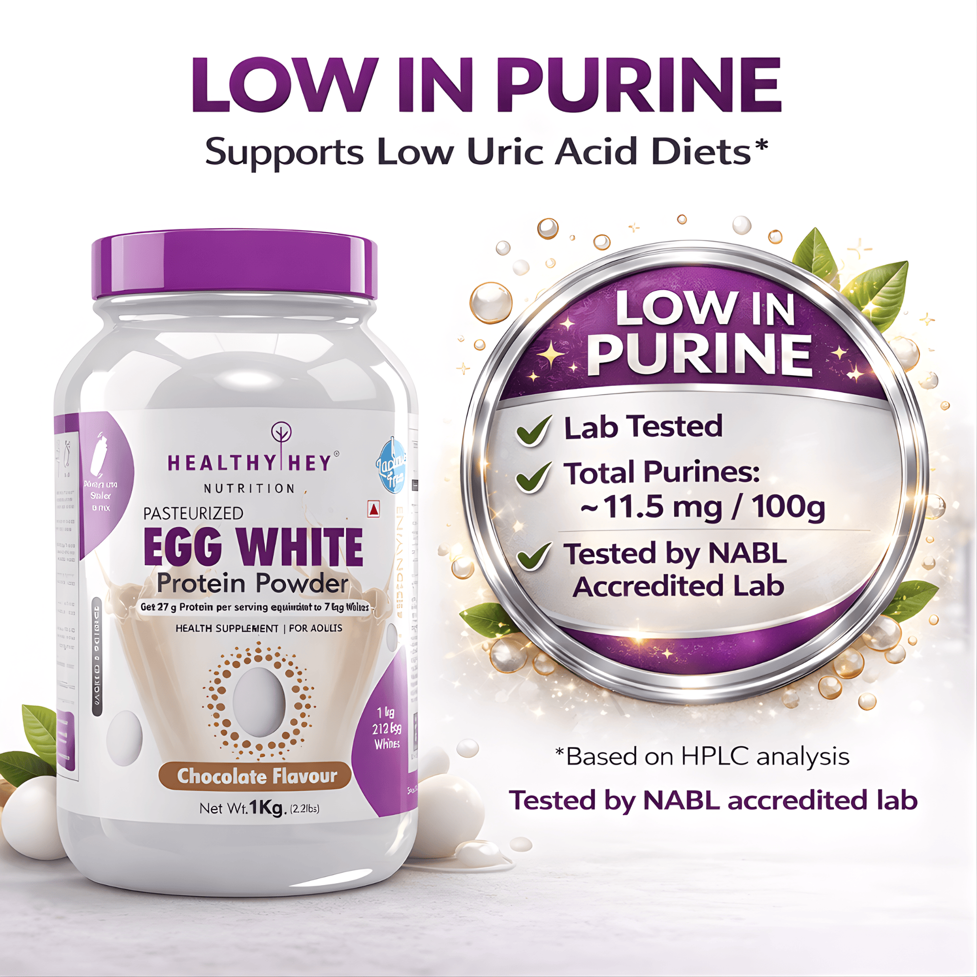 HealthyHey Nutrition Powder 100% Egg White Protein - Instant Mix - 80% Protein - Non GMO & Lactose Free