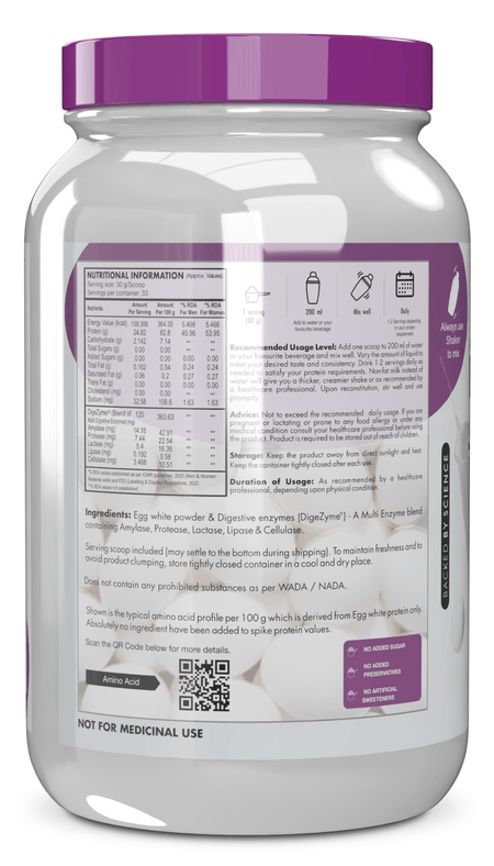 HealthyHey Nutrition Powder 100% Egg White Protein Low in Purine - Instant Mix - 80% Protein - Non GMO & Lactose Free