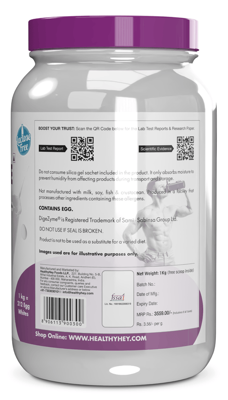 HealthyHey Nutrition Powder 100% Egg White Protein Low in Purine - Instant Mix - 80% Protein - Non GMO & Lactose Free