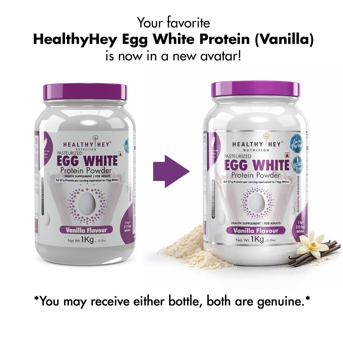 HealthyHey Nutrition Powder 100% Egg White Protein Low in Purine - Instant Mix - 80% Protein - Non GMO & Lactose Free