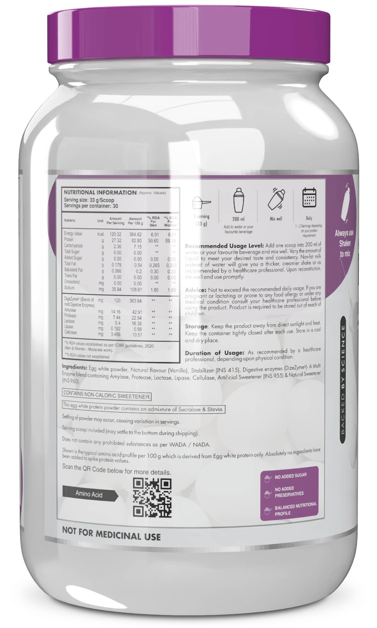 HealthyHey Nutrition Powder 100% Egg White Protein Low in Purine - Instant Mix - 80% Protein - Non GMO & Lactose Free