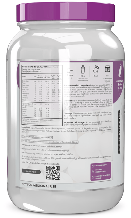 HealthyHey Nutrition Powder 100% Egg White Protein Low in Purine - Instant Mix - 80% Protein - Non GMO & Lactose Free