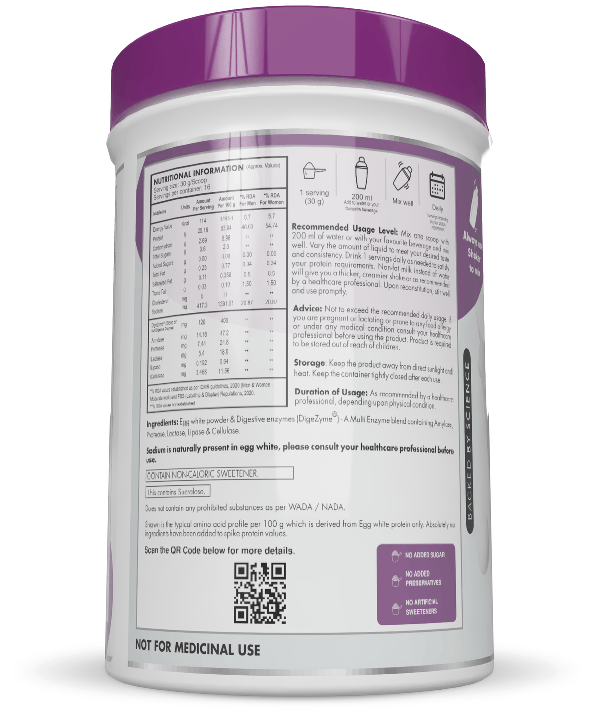HealthyHey Nutrition Powder 100% Egg White Protein Low in Purine - Instant Mix - 80% Protein - Non GMO & Lactose Free