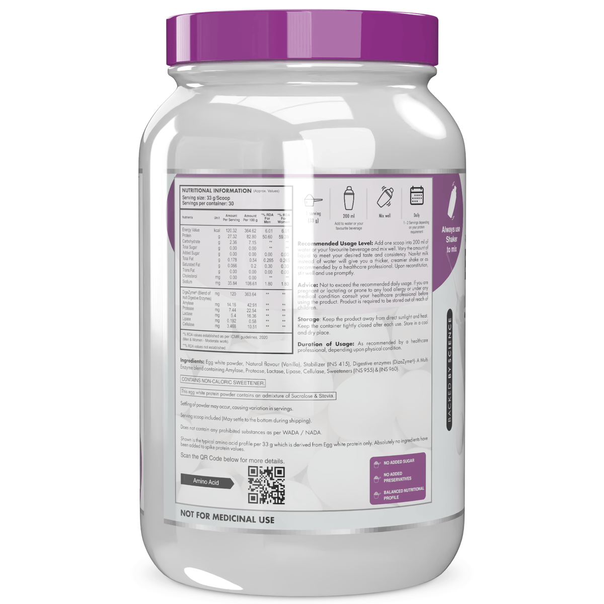 HealthyHey Nutrition Powder 100% Egg White Protein Low in Purine - Instant Mix - 80% Protein - Non GMO & Lactose Free