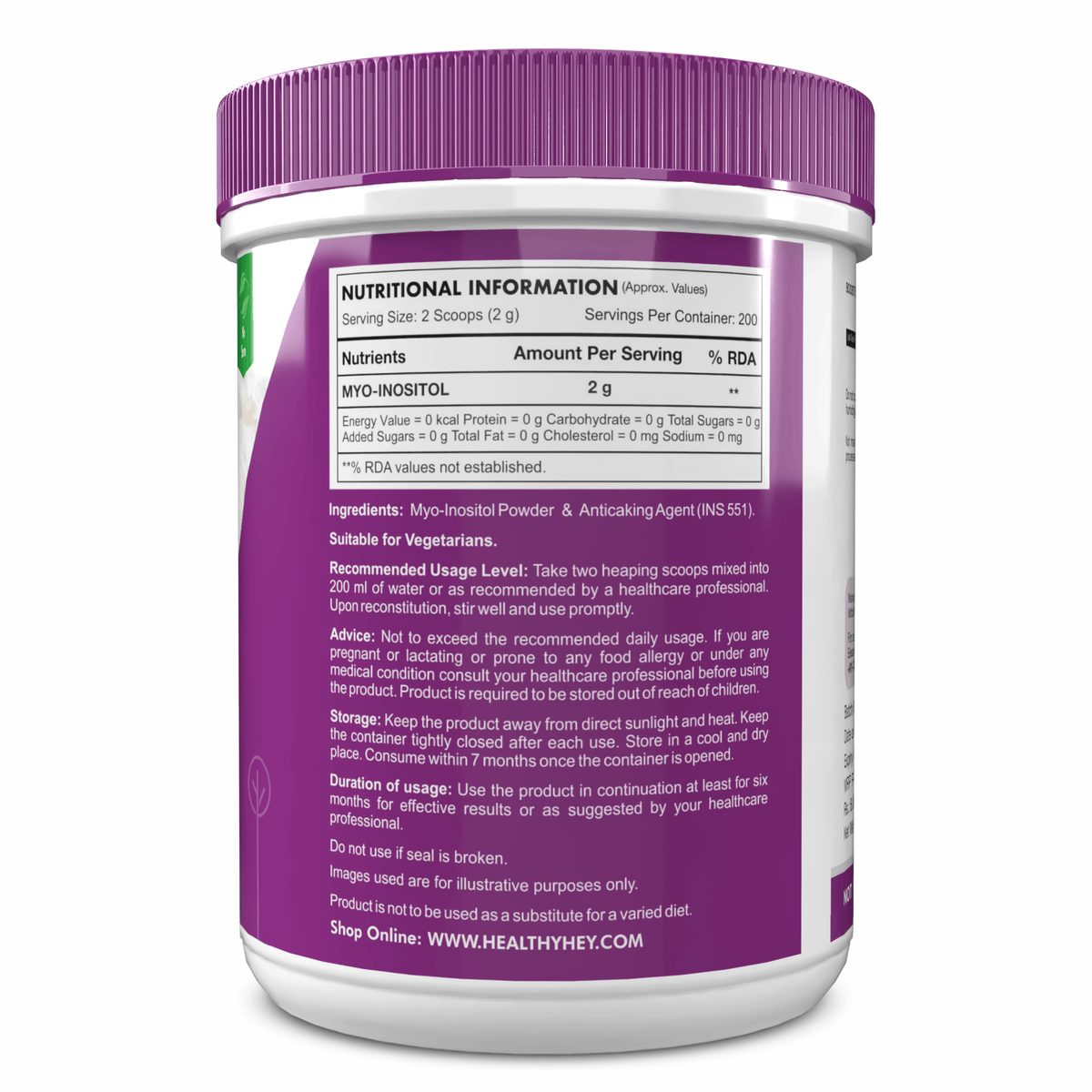 HealthyHey Nutrition Powder 100% Pure Myo Inositol Powder, Support Healthy ovarian function (Vitamin B8), 400gm pack