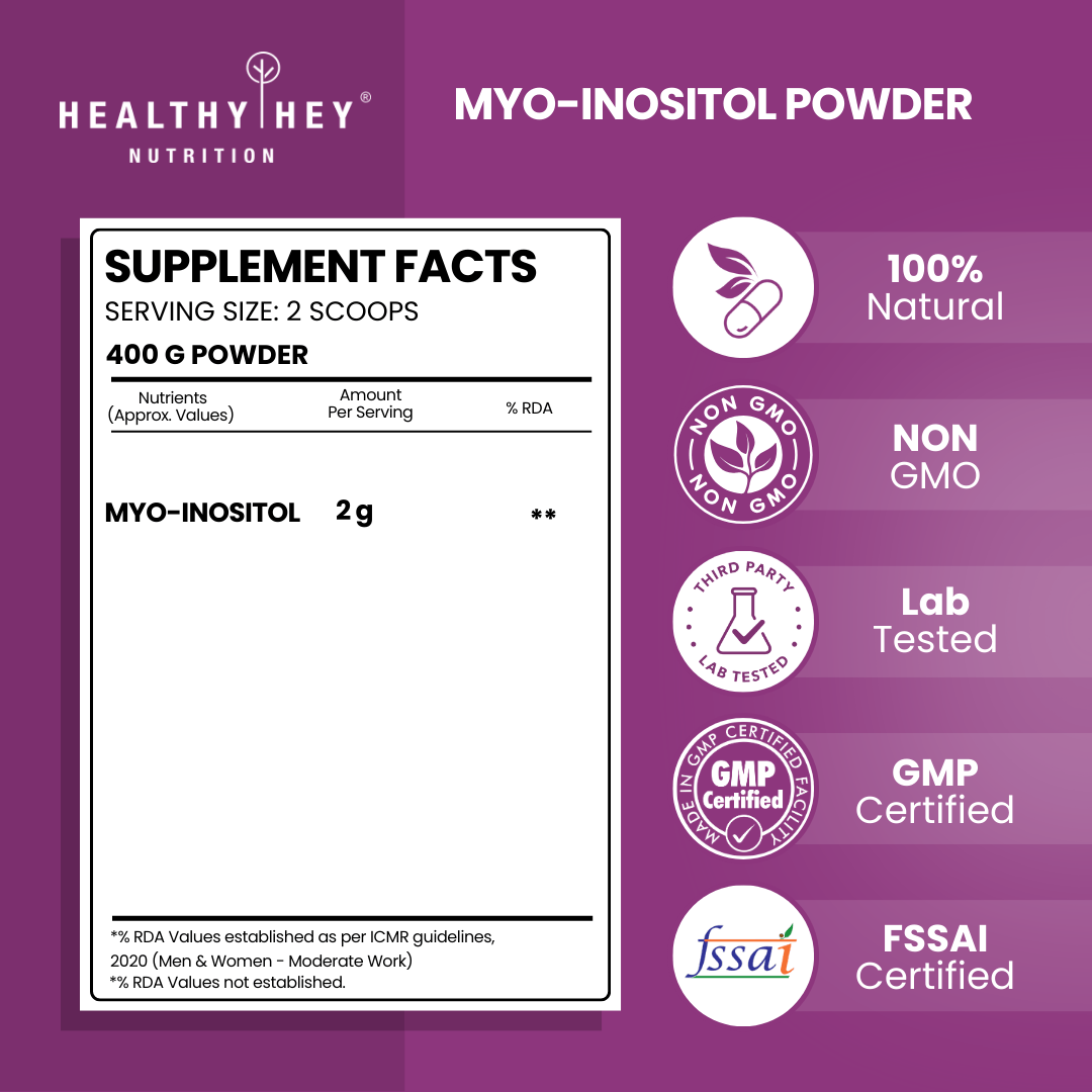 HealthyHey Nutrition Powder 100% Pure Myo Inositol Powder, Support Healthy ovarian function (Vitamin B8), 400gm pack