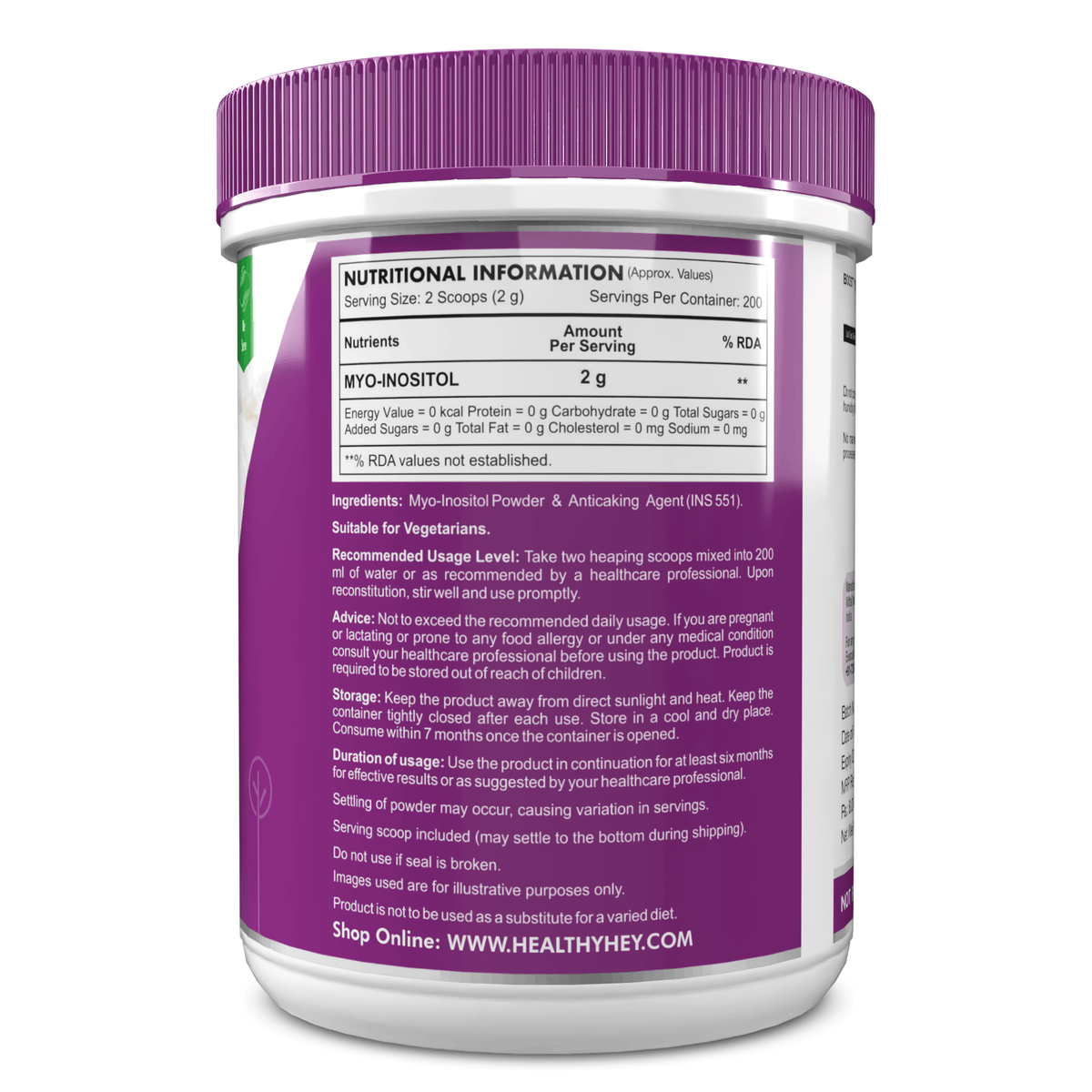 HealthyHey Nutrition Powder 100% Pure Myo Inositol Powder, Support Healthy ovarian function (Vitamin B8), 400gm pack