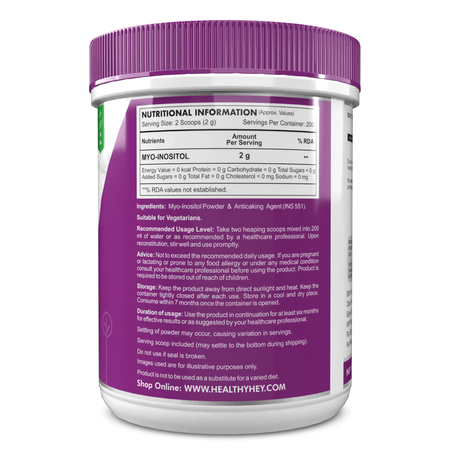 HealthyHey Nutrition Powder 100% Pure Myo Inositol Powder, Support Healthy ovarian function (Vitamin B8), 400gm pack