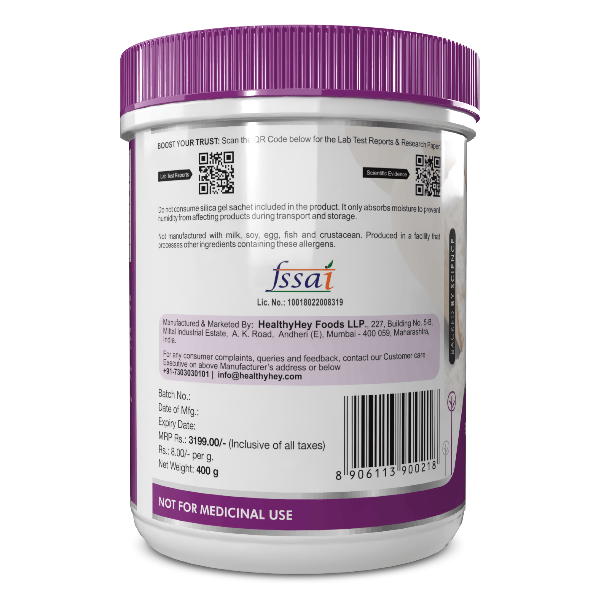 HealthyHey Nutrition Powder 100% Pure Myo Inositol Powder, Support Healthy ovarian function (Vitamin B8), 400gm pack