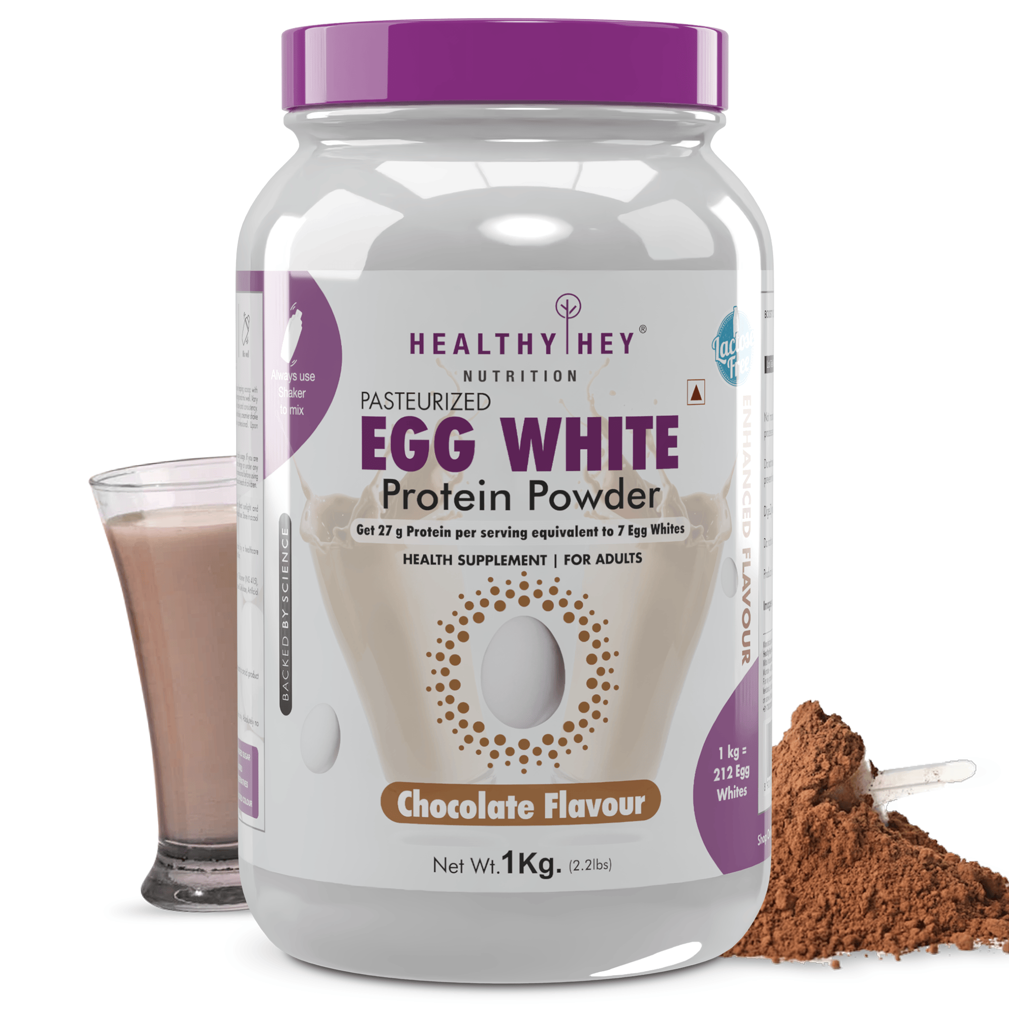 HealthyHey Nutrition Powder 1kg / Chocolate 100% Egg White Protein - Instant Mix - 80% Protein - Non GMO & Lactose Free