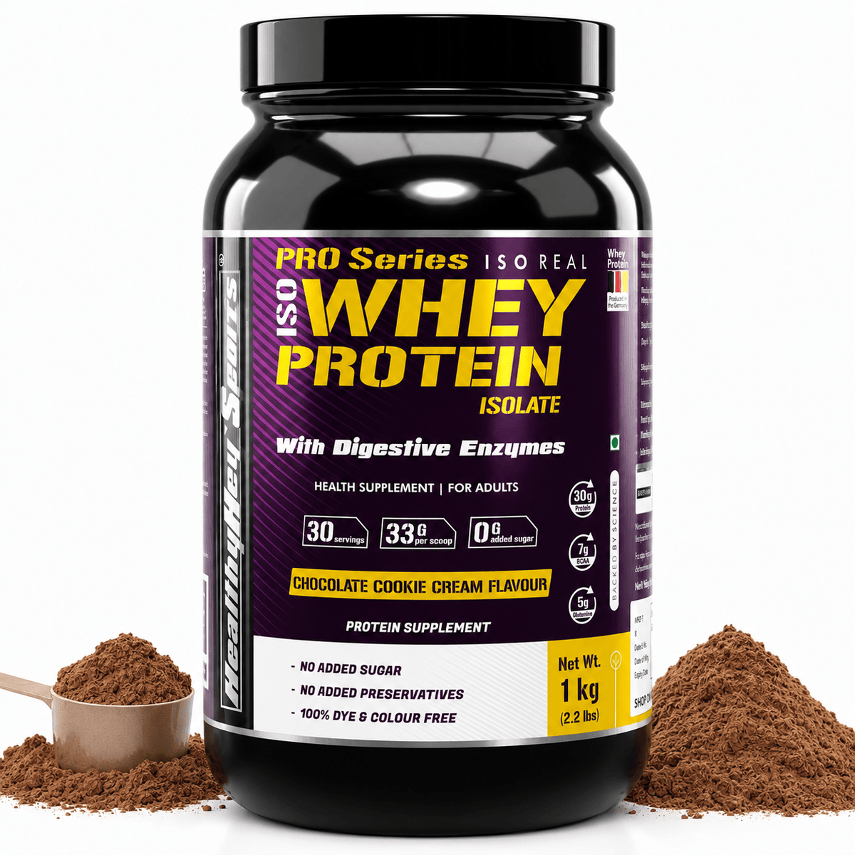 HealthyHey Nutrition Powder 1kg / Chocolate Cookie Cream ISO Whey Protein - ISOReal - Sourced from Germany - 90% Protein