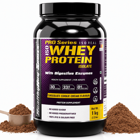 HealthyHey Nutrition Powder 1kg / Chocolate Cookie Cream ISO Whey Protein - ISOReal - Sourced from Germany - 90% Protein