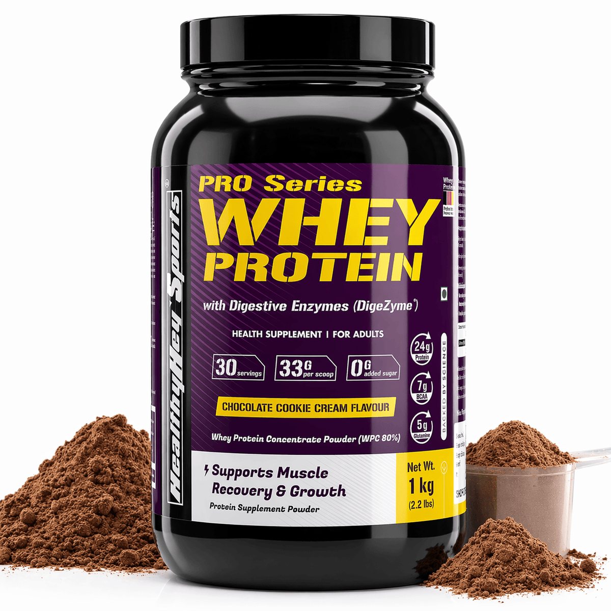 HealthyHey Nutrition Powder 1kg / Chocolate cookie cream Whey Protein Concentrate - 80% Protein with Digestive Enzymes