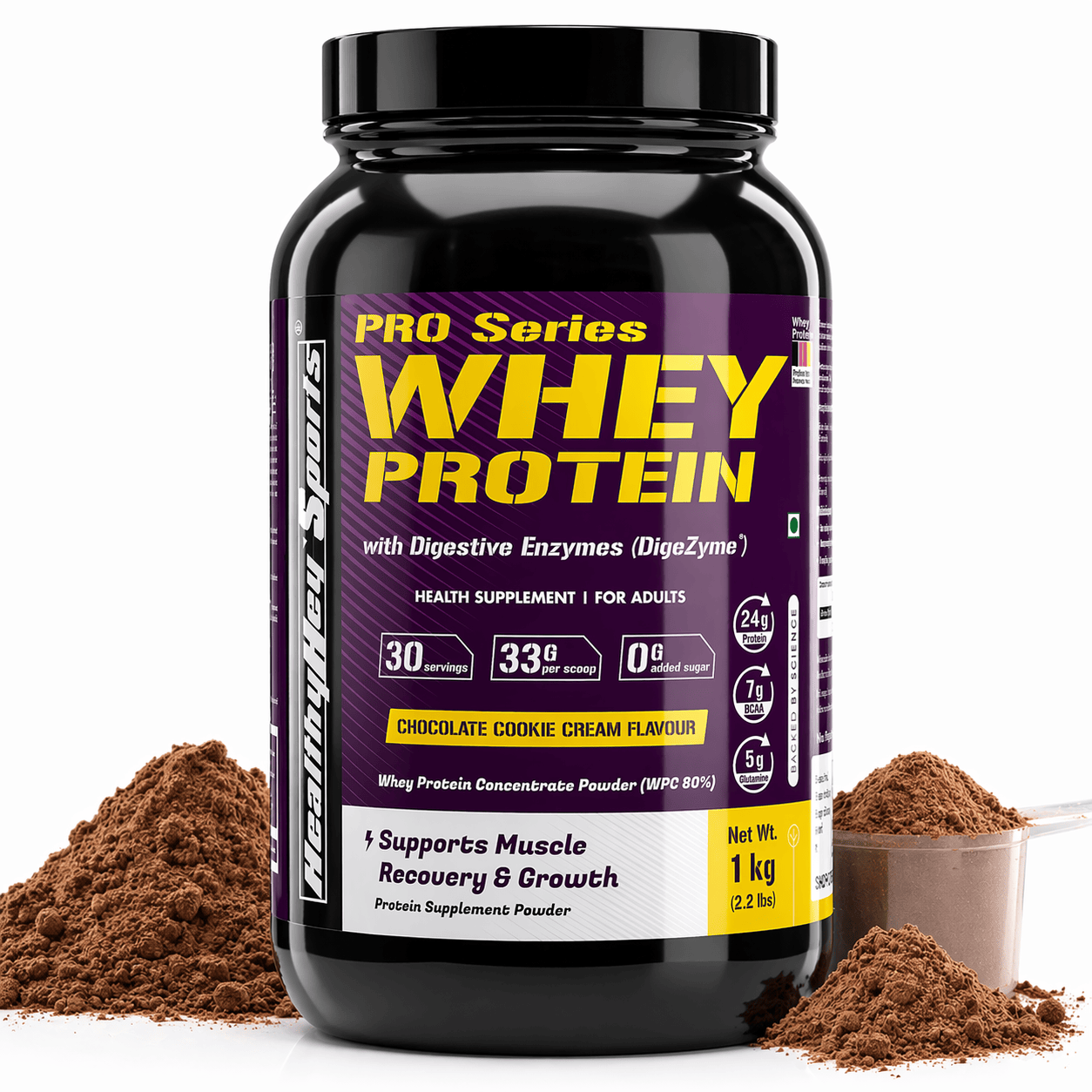 HealthyHey Nutrition Powder 1kg / Chocolate cookie cream Whey Protein Concentrate - 80% Protein with Digestive Enzymes