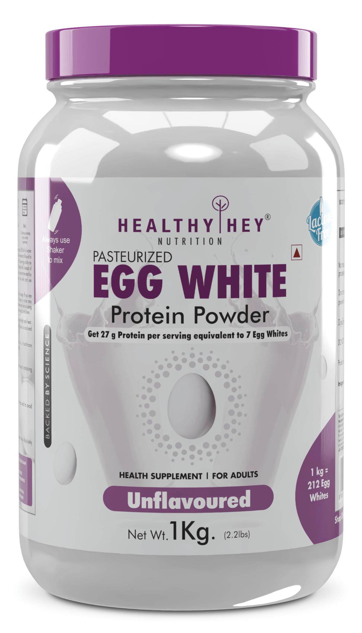 HealthyHey Nutrition Powder 1kg / Unflavoured 100% Egg White Protein - Instant Mix - 80% Protein - Non GMO & Lactose Free