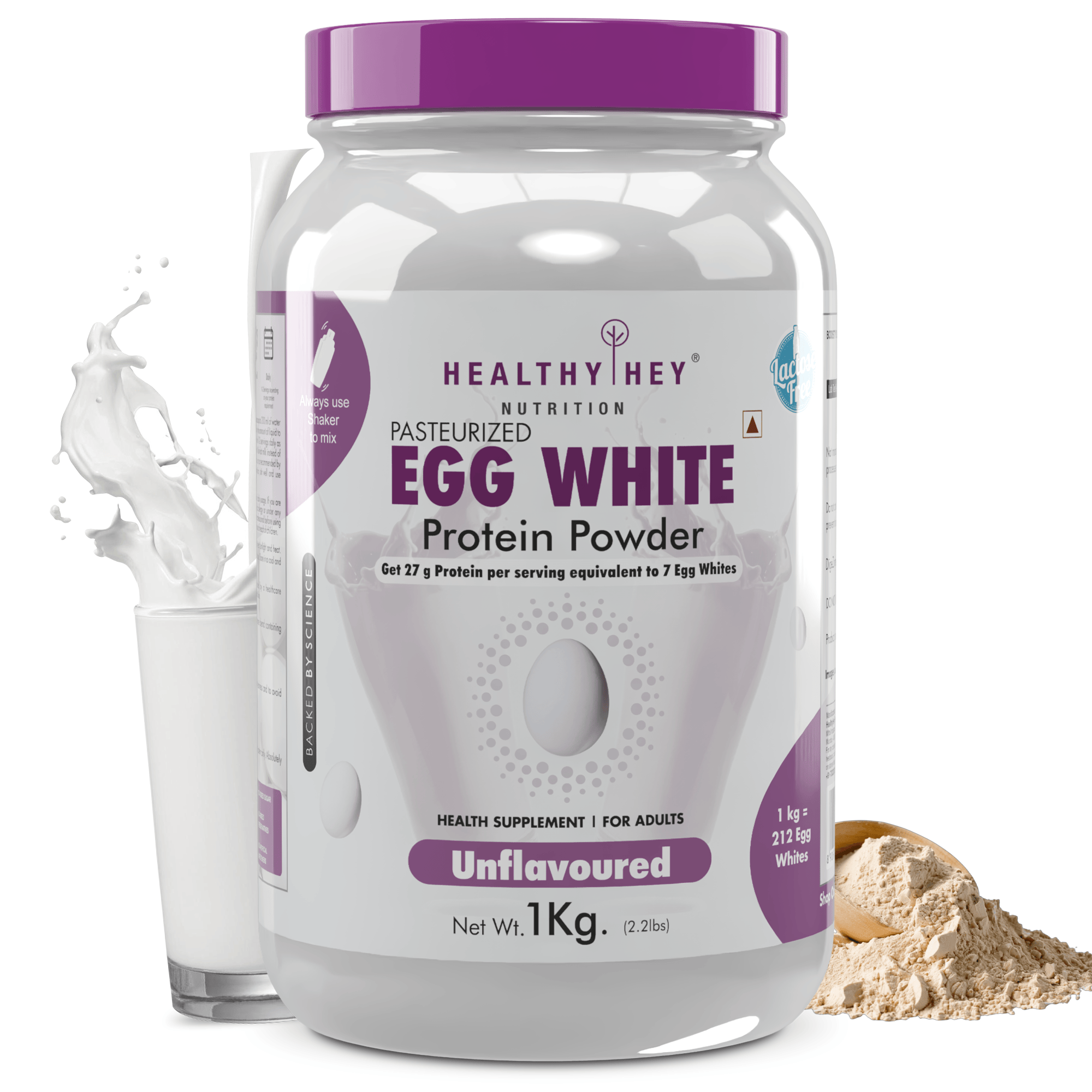 HealthyHey Nutrition Powder 1kg / Unflavoured 100% Egg White Protein - Instant Mix - 80% Protein - Non GMO & Lactose Free