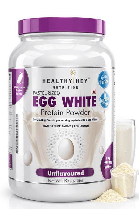 HealthyHey Nutrition Powder 1kg / Unflavoured 100% Egg White Protein Low in Purine - Instant Mix - 80% Protein - Non GMO & Lactose Free