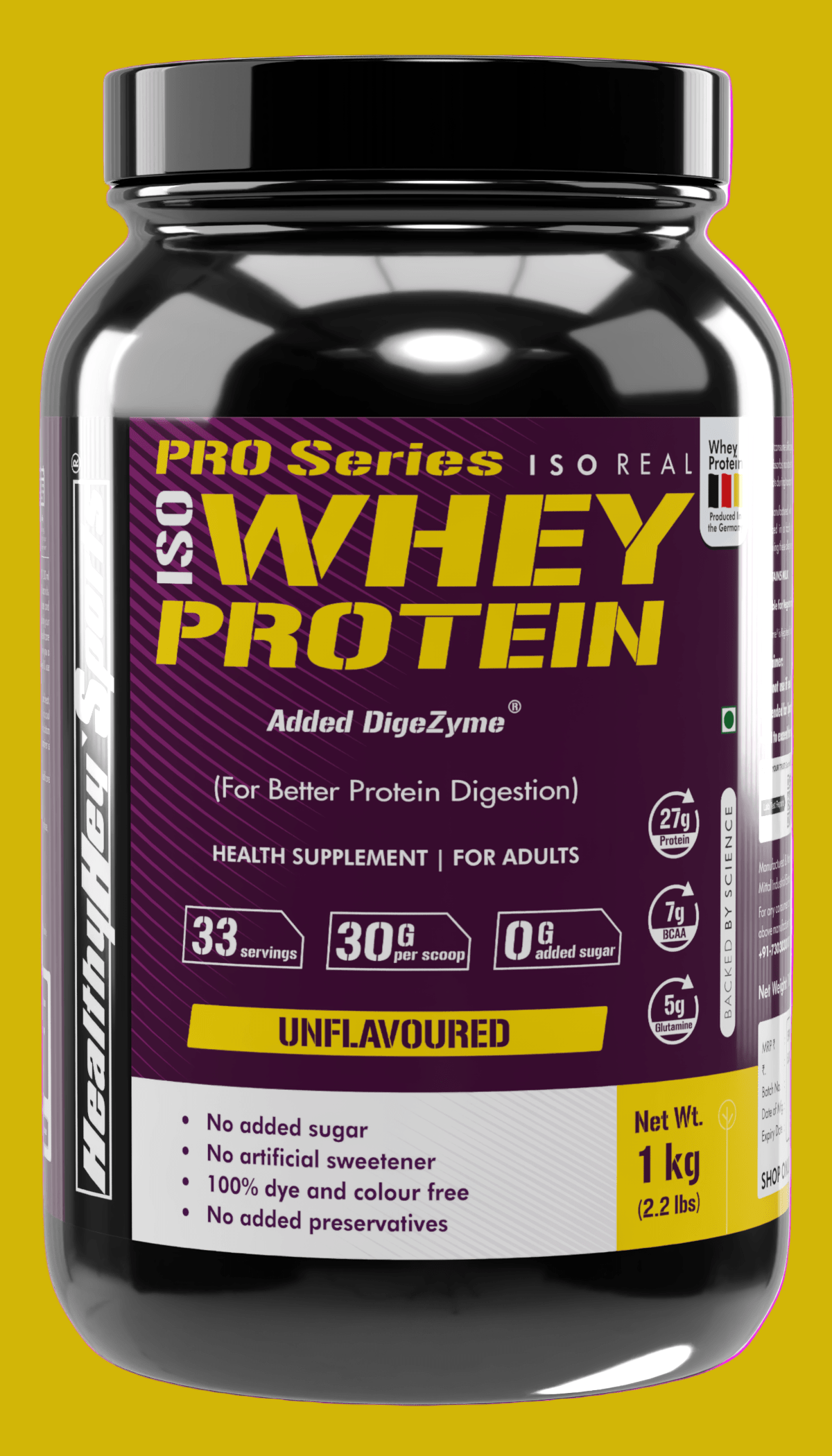 HealthyHey Nutrition Powder 1kg / Unflavoured ISO Whey Protein - ISOReal - Sourced from Germany - 90% Protein