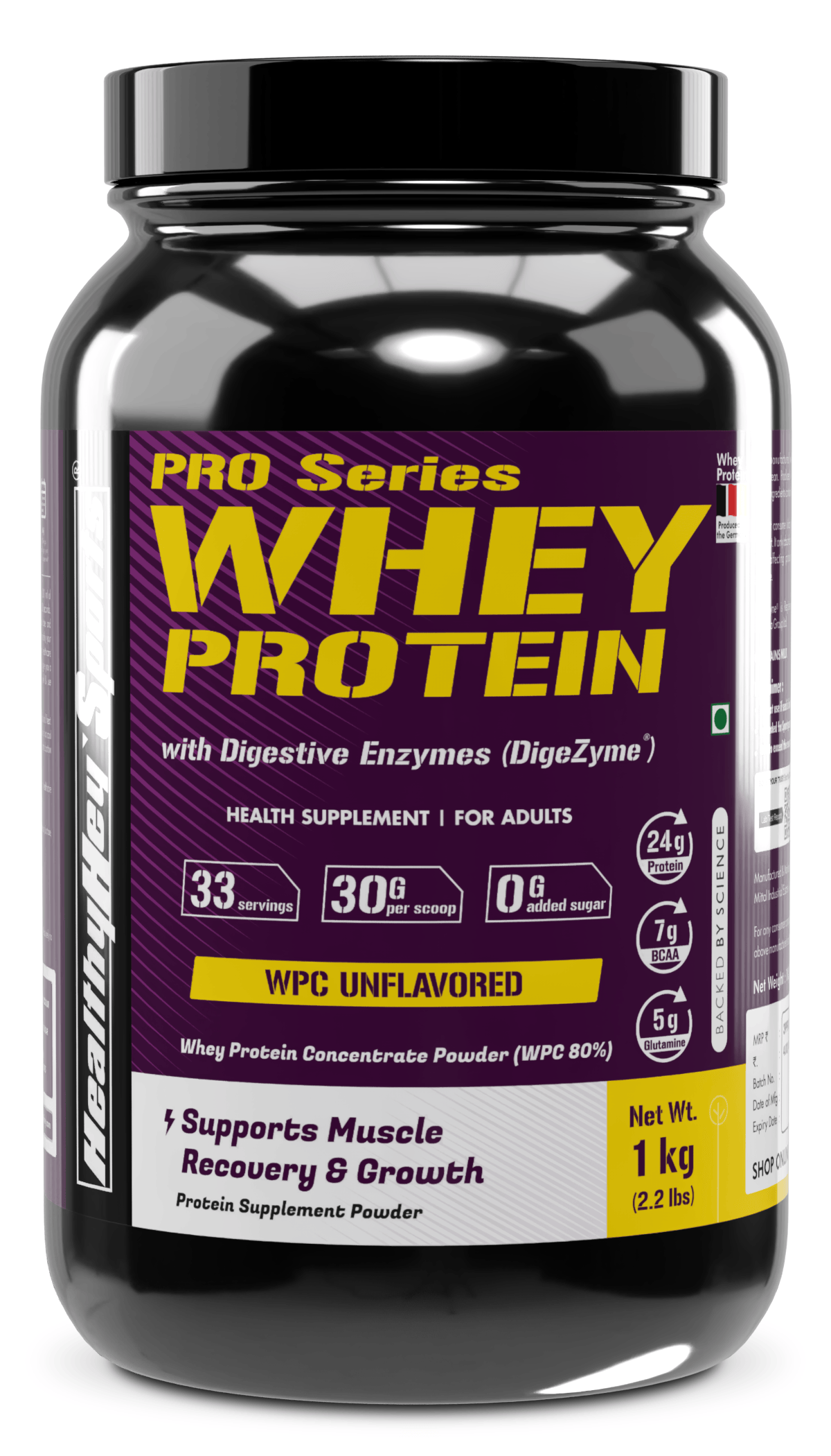 HealthyHey Nutrition Powder 1kg / Unflavoured Whey Protein Concentrate - 80% Protein with Digestive Enzymes