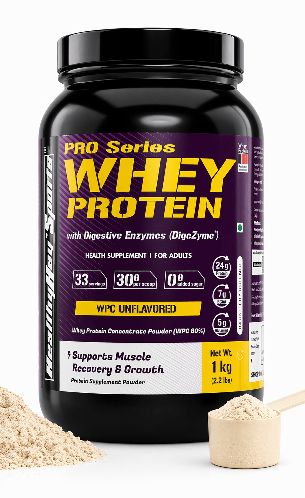 HealthyHey Nutrition Powder 1kg / Unflavoured Whey Protein Concentrate - 80% Protein with Digestive Enzymes