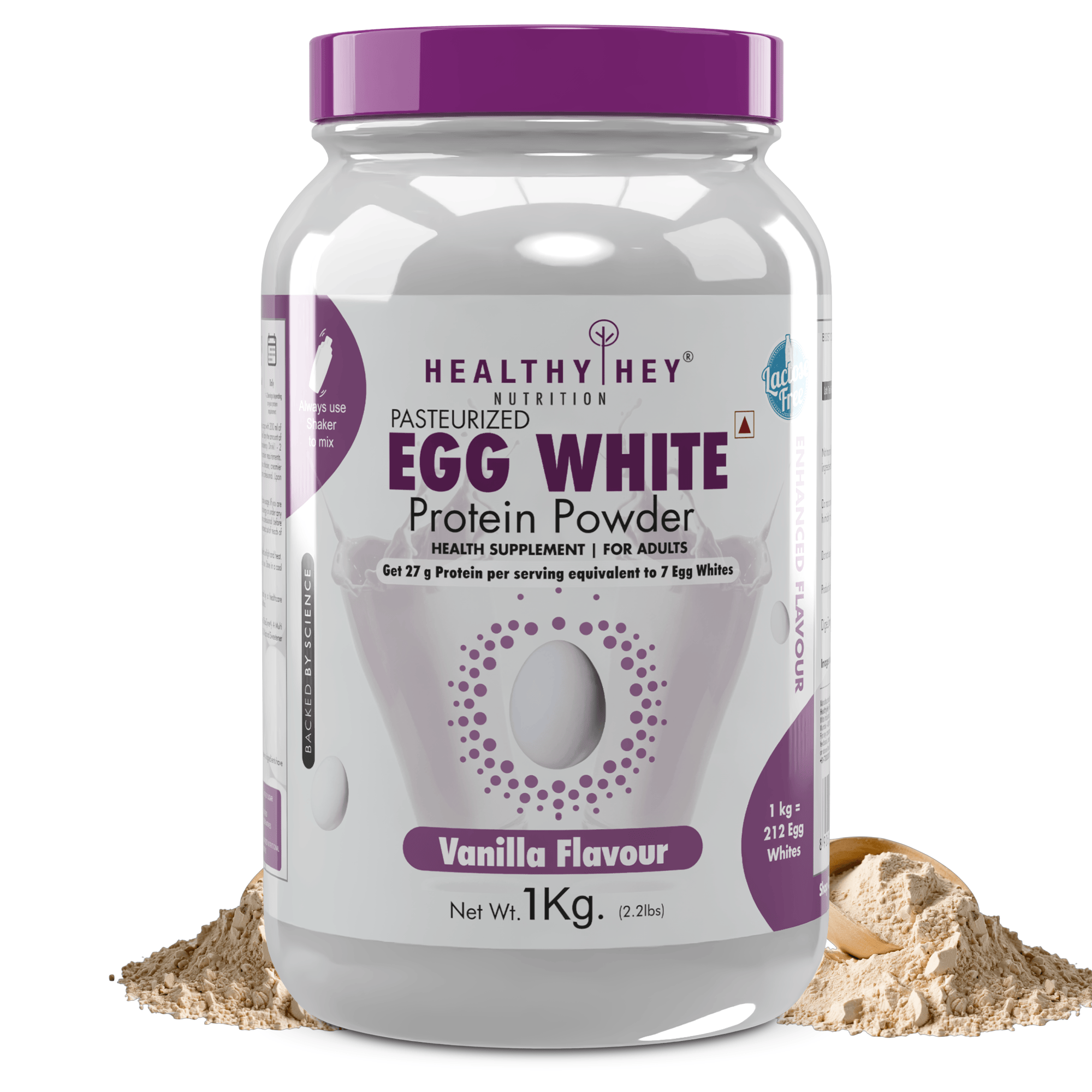 HealthyHey Nutrition Powder 1kg / Vanila 100% Egg White Protein - Instant Mix - 80% Protein - Non GMO & Lactose Free