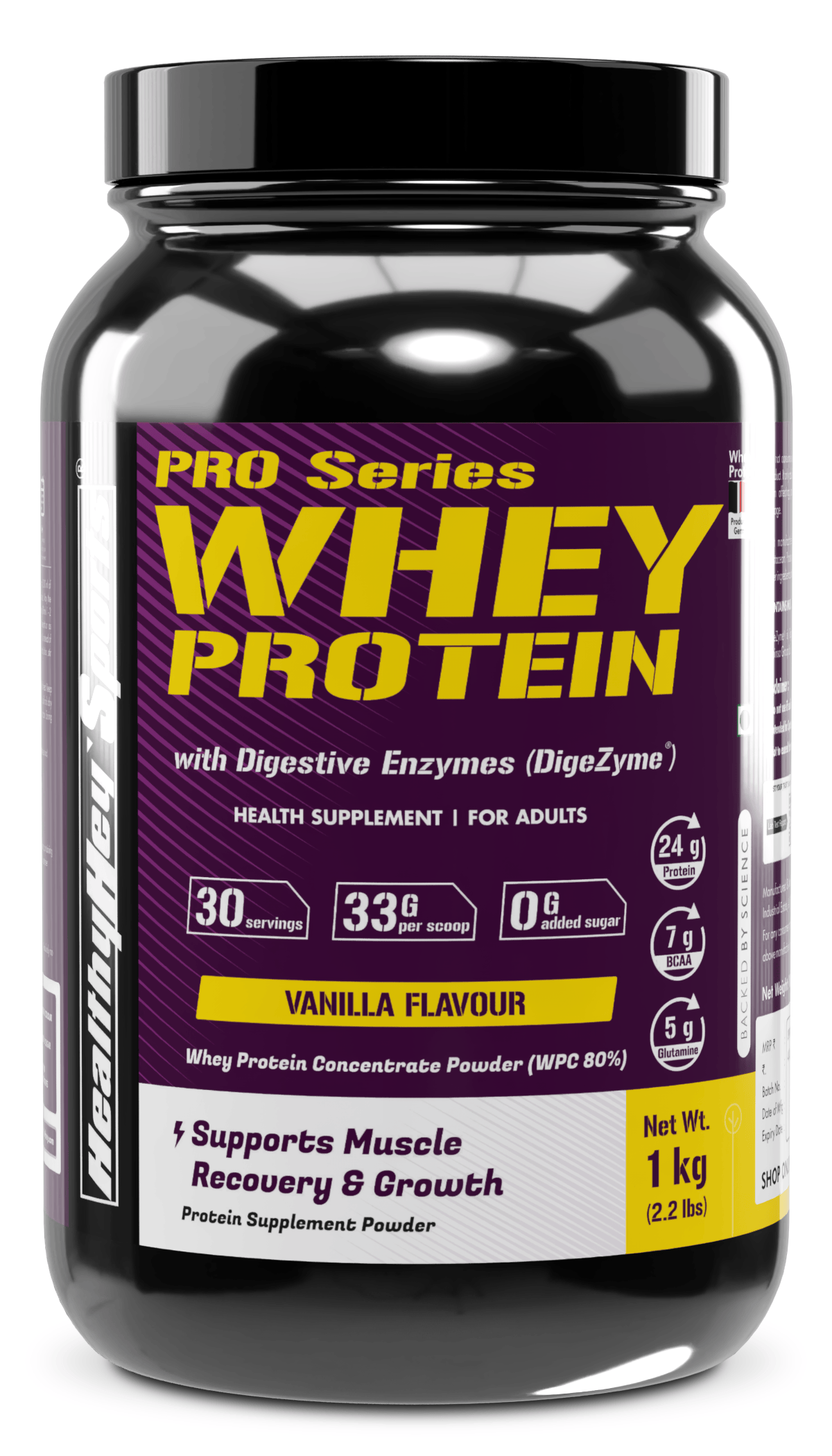 HealthyHey Nutrition Powder 1kg / Vanila Whey Protein Concentrate - 80% Protein with Digestive Enzymes