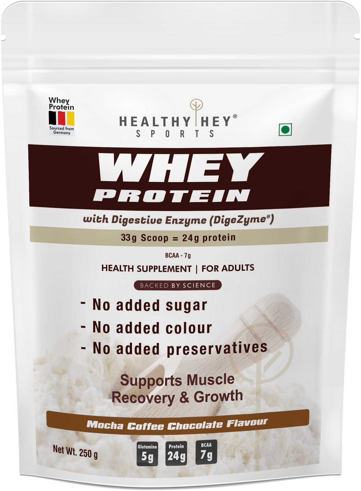 HealthyHey Nutrition Powder 250g / Mocha Coffee Chocolate Whey Protein Concentrate - 80% Protein with Digestive Enzymes