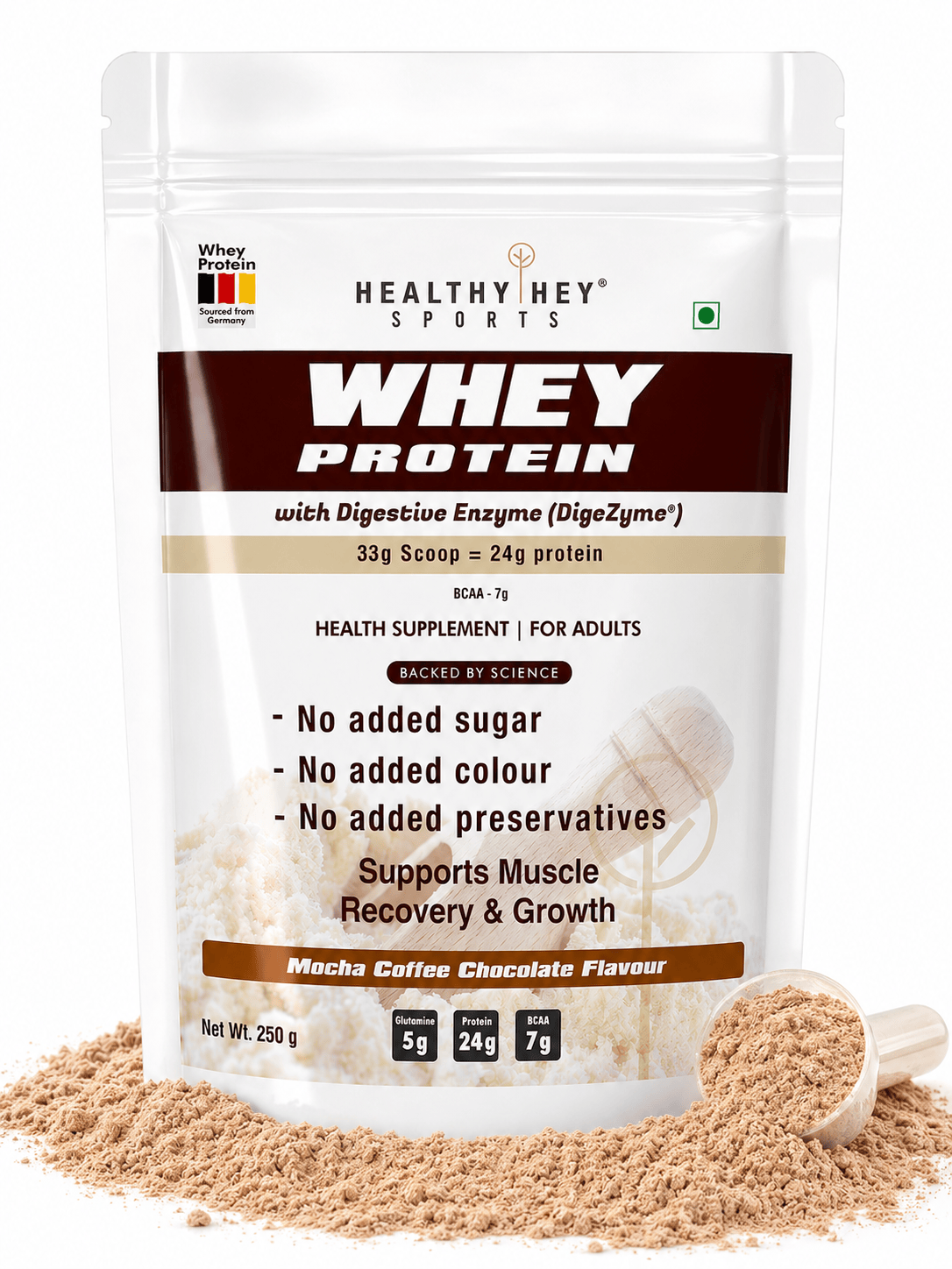 HealthyHey Nutrition Powder 250g / Mocha Coffee Chocolate Whey Protein Concentrate - 80% Protein with Digestive Enzymes