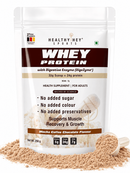 HealthyHey Nutrition Powder 250g / Mocha Coffee Chocolate Whey Protein Concentrate - 80% Protein with Digestive Enzymes