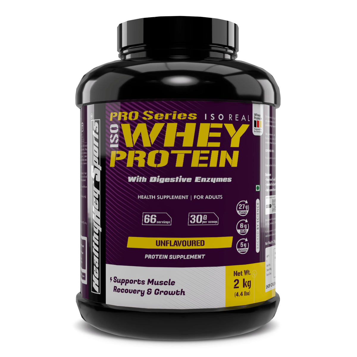 HealthyHey Nutrition Powder 2kg / Unflavoured ISO Whey Protein - ISOReal - Sourced from Germany - 90% Protein