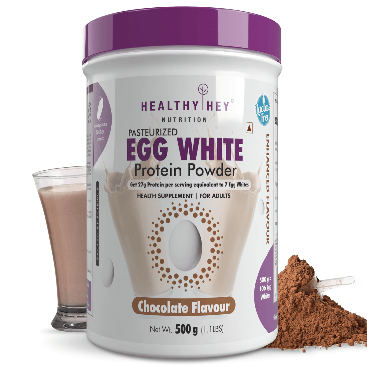 HealthyHey Nutrition Powder 500g / Chocolate 100% Egg White Protein - Instant Mix - 80% Protein - Non GMO & Lactose Free